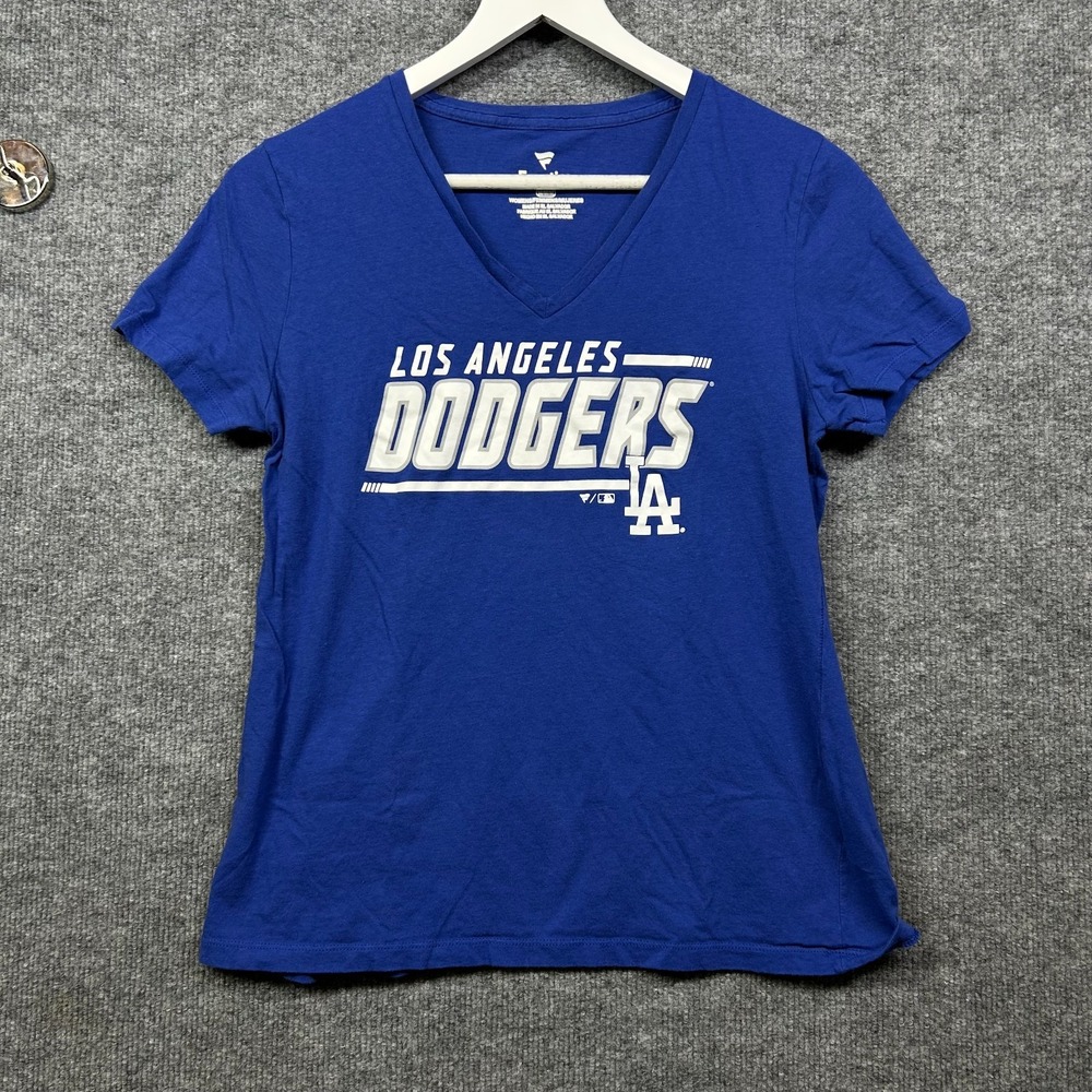 Los Angeles Dodgers Fanatics MLB T-Shirt Womens Blue V-Neck Graphic Tee - Medium
